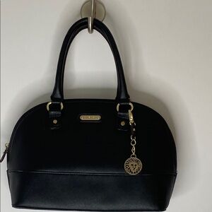 Black and Gold Leather Satchel with Dome Shape